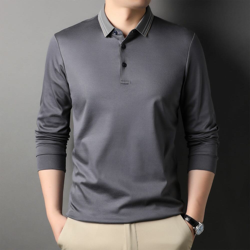 ATOM Steven Long Sleeve Polo Slim SIZE L Gray Shirt Ukraine 54 RUNS SMALL